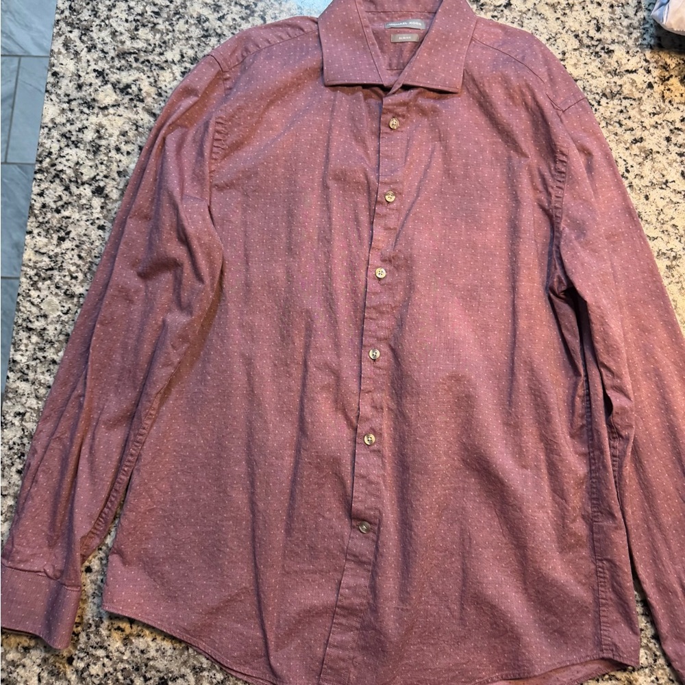 Michael Kors Men's Burgundy Long-Sleeve Dress Shirt with Micro Dot